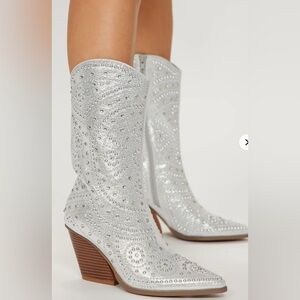 Let It Be Embellished Cowboys Booties - Silver